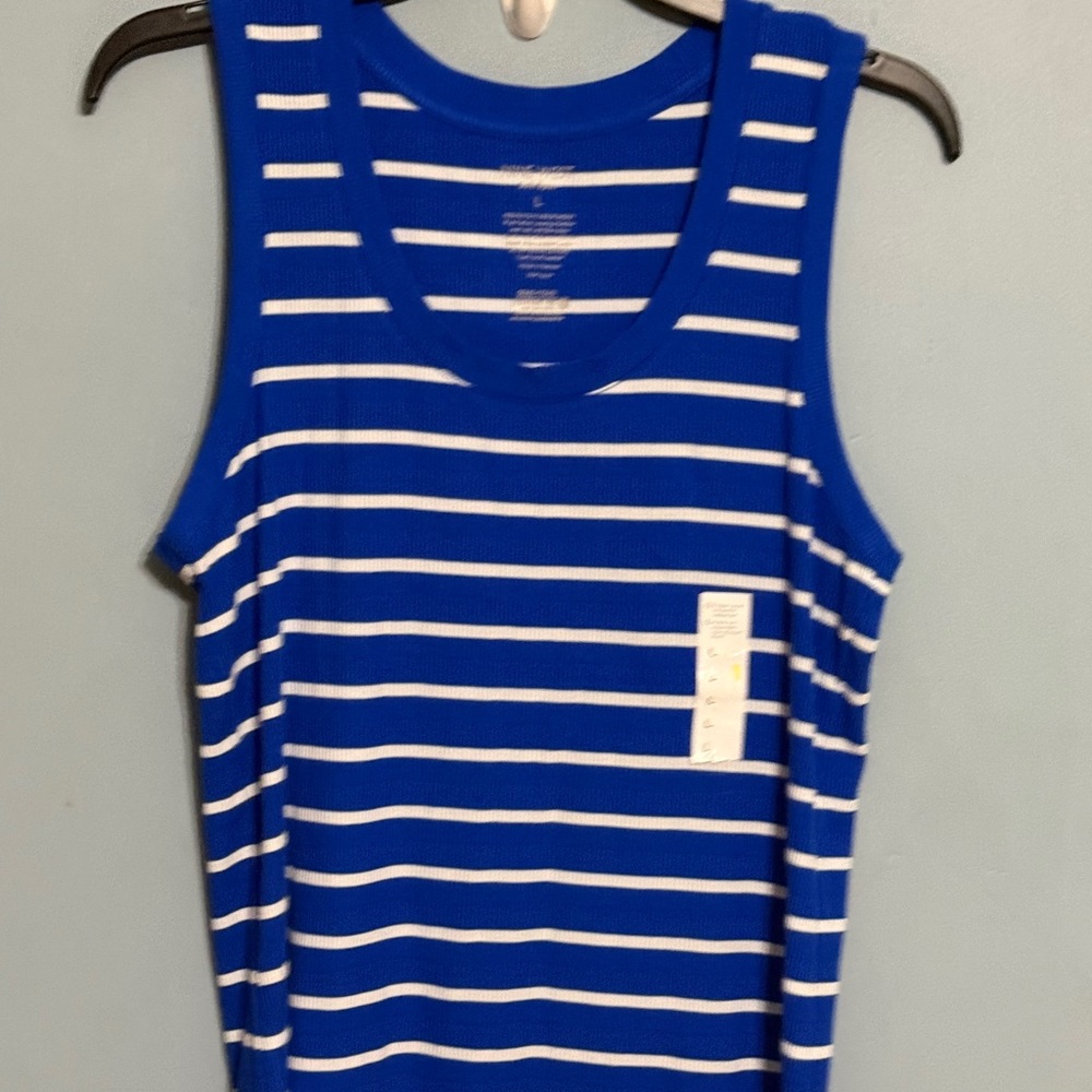 Selling Nine West Blue and White Striped Tank Top Sleeveless Size Large